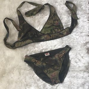Lucky Brand dark green bikini swimsuit S M